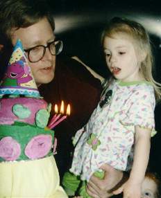 Kilory and her Baby Bop/Barney cake atop a Baby Bop Yellow Blankie Pedestal